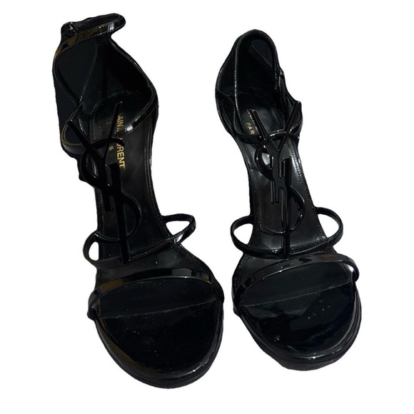 Saint Laurent Black Logo Strappy Heels - Picture 5 of 5